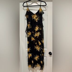 The Workshop‎ Black & Yellow Floral Long Ruffle Tiered Dress Size M
